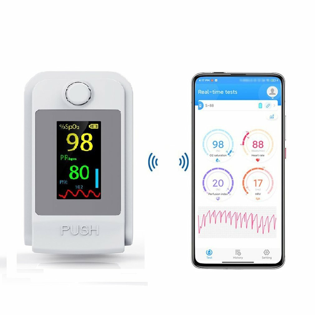 Bluetooth Fingertip Pulse Oximeter - Blood Oxygen Saturation & Heart Rate Monitor with OLED Display, SPO2/PR