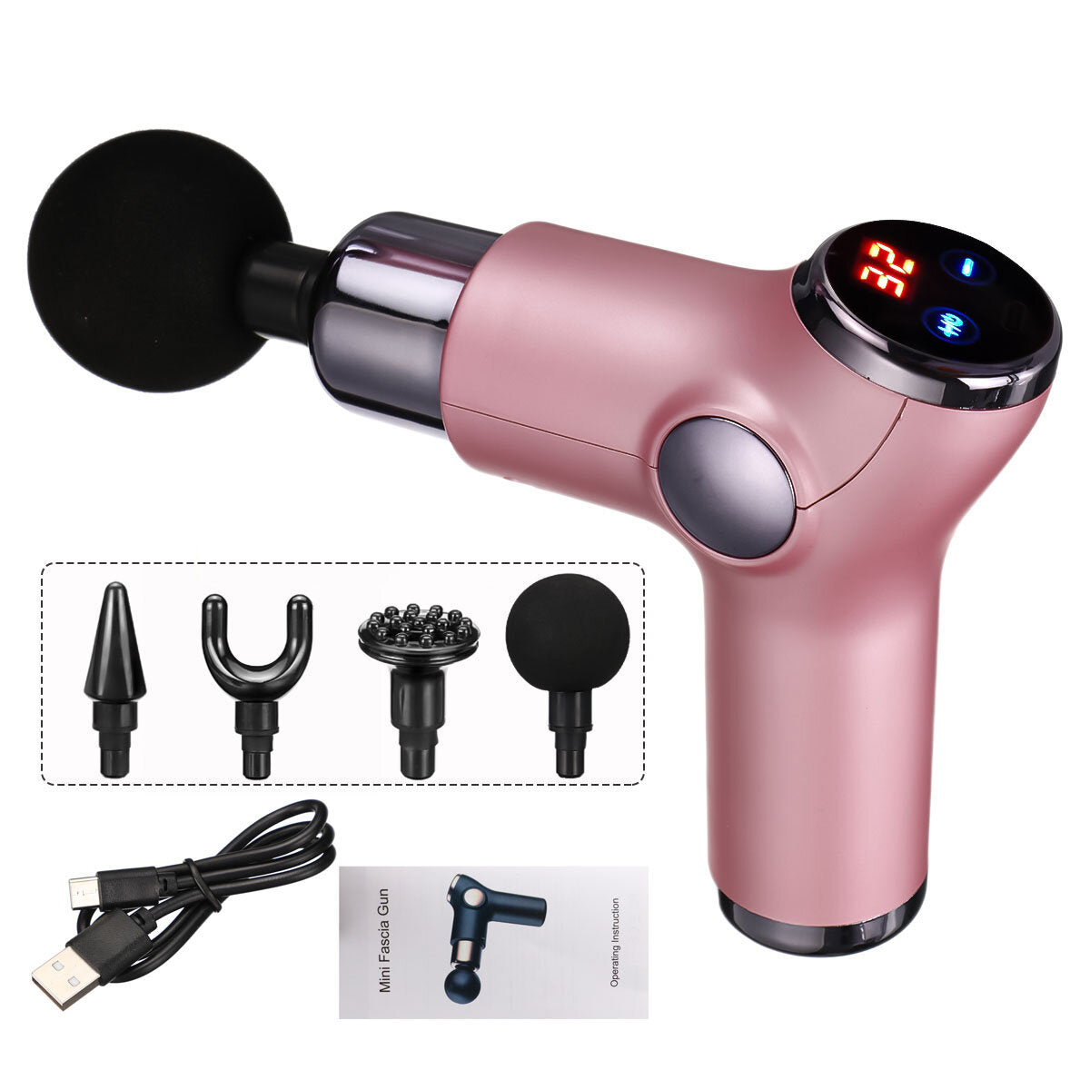 USB Electric Percussion Massage Gun - Handheld Deep Muscle Relaxation Therapy Device with 4 Heads