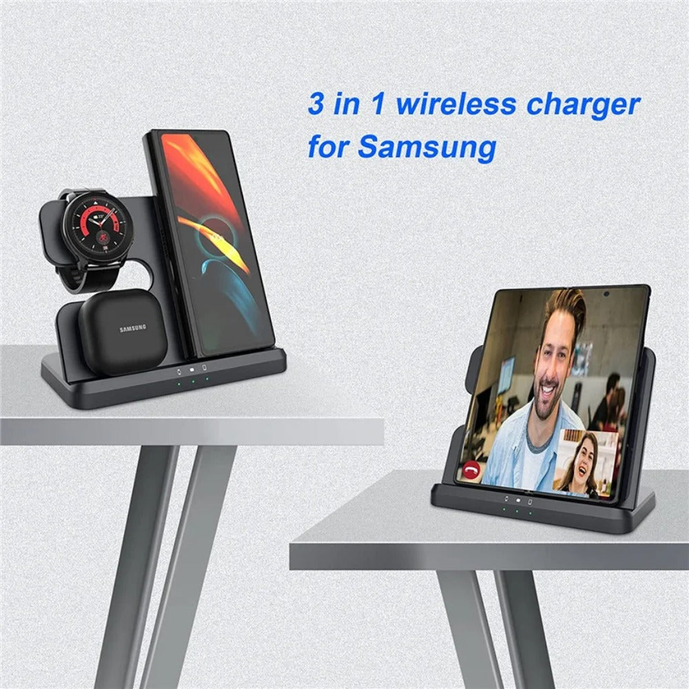 3-in-1 Wireless Charger Stand for Samsung Galaxy S23/S22/S21/S20/Note/Watch/Buds - 15W Fast Charging Dock