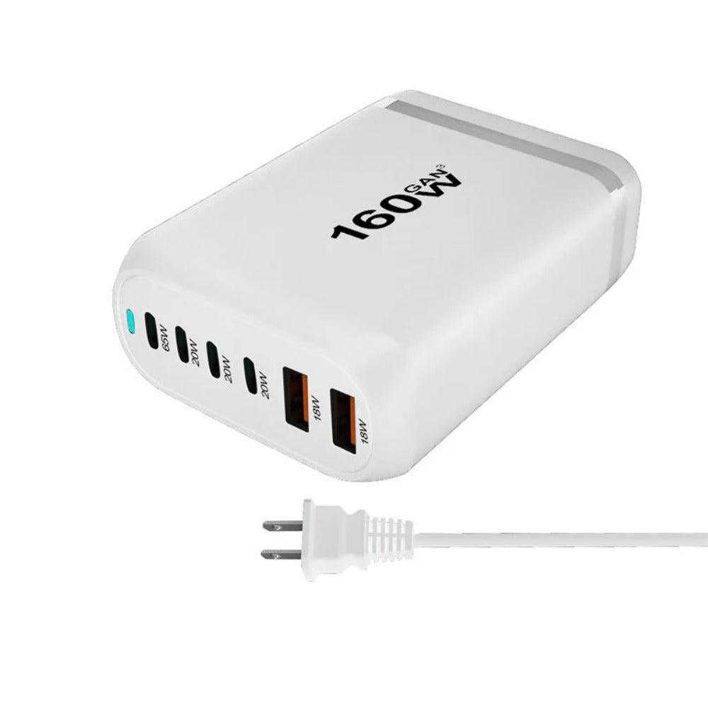 160W GaN 6-Port USB PD Ladegerät, Schnellladestation für iPhone, Huawei, Samsung, Xiaomi