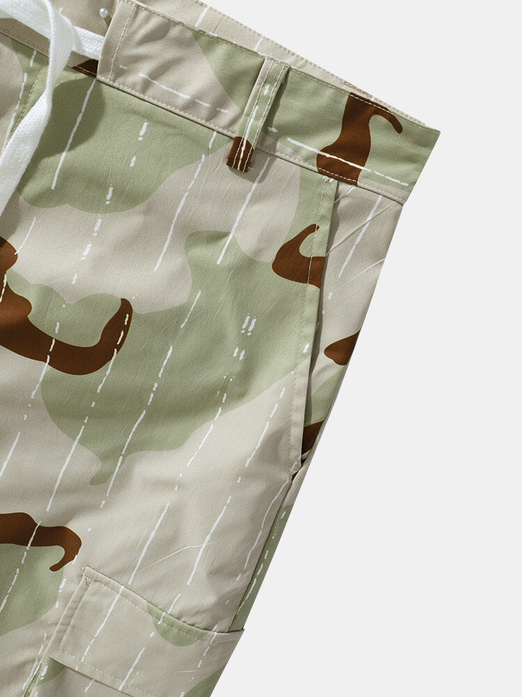 Men's Multi-Pocket Drawstring Belted Overalls Shorts - Mid Length