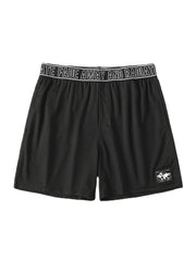 Men's Quick Dry Breathable Mid Waist Sport Shorts with Solid Color Patchwork and Letter Waistband