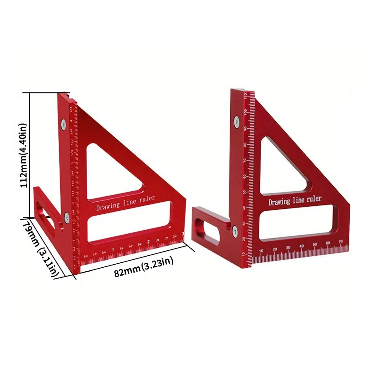Aluminum Center Finder - 45/90 Degree Woodworking Square & Carpenter Ruler