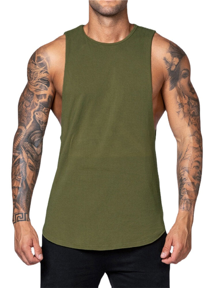 Atmungsaktive ärmellose Fitness-Tanktops aus Baumwolle für Herren – 5 Unifarben