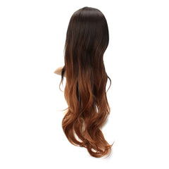 Women's Long Wavy Curly Synthetic Wig - Black Brown Ombre Cosplay Party Hair