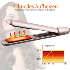 2-in-1 Hair Curling & Straightening Iron - Safe, Portable, Fast 15s Heat Up, Adjustable 5-Stage Temperature