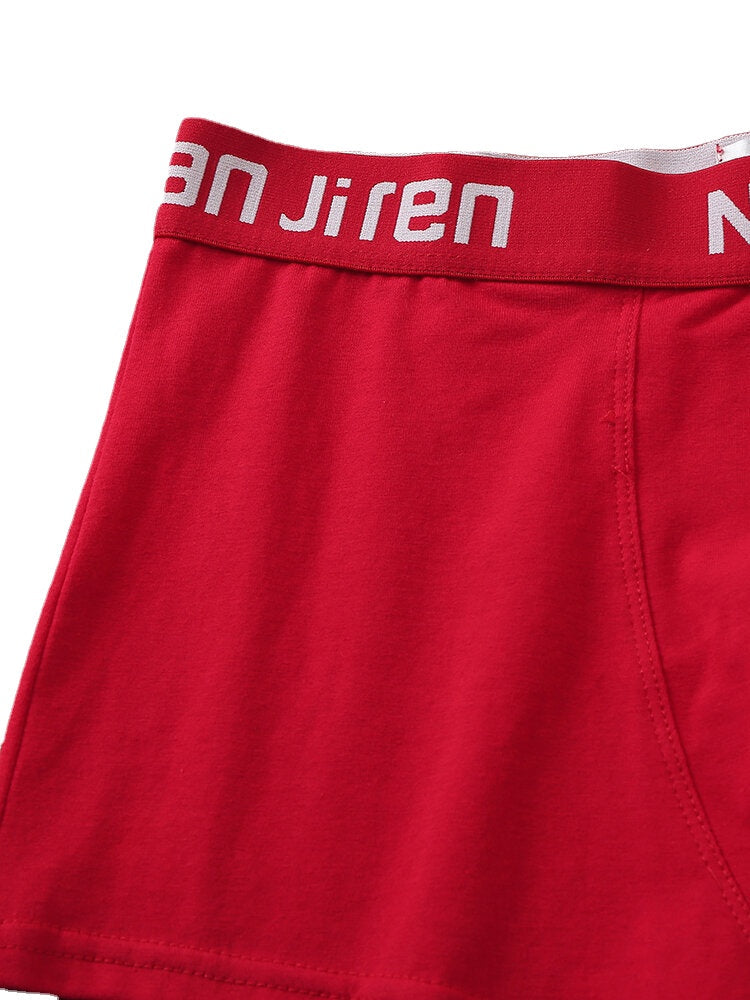 4-teilige nahtlose Baumwollunterwäsche für Herren mit Logobund und Beutel - Rote Boxershorts