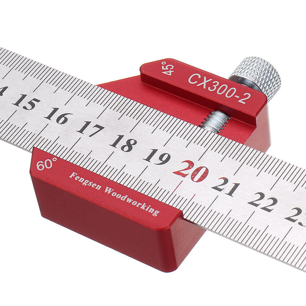 Adjustable 45/90 Degree Line Scribe Ruler for Woodworking - 300mm Marking Tool
