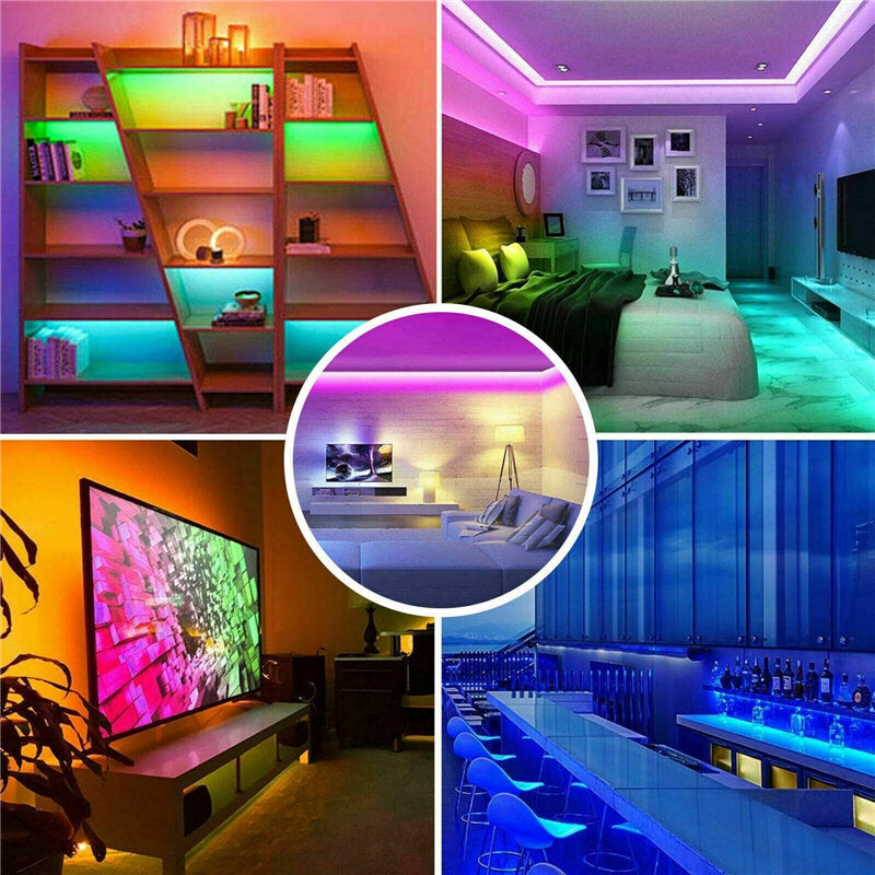 16FT RGB LED Light Strip 300 LEDs Waterproof/Non-Waterproof Music Sync with 20-Key Remote & Power Adapter