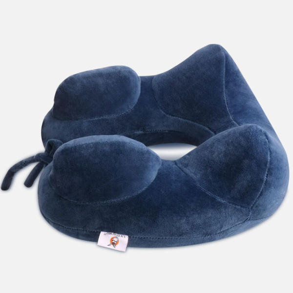 Inflatable U-Shape Cotton Neck Pillow Headrest Cushion for Travel, Airplane Sleep Rest