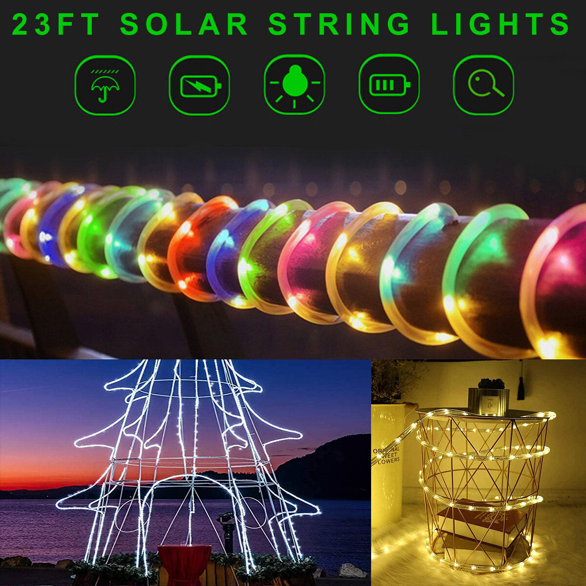 7M 50 LED Solar String Fairy Lights - Waterproof Outdoor Garden Wedding Party Lamp