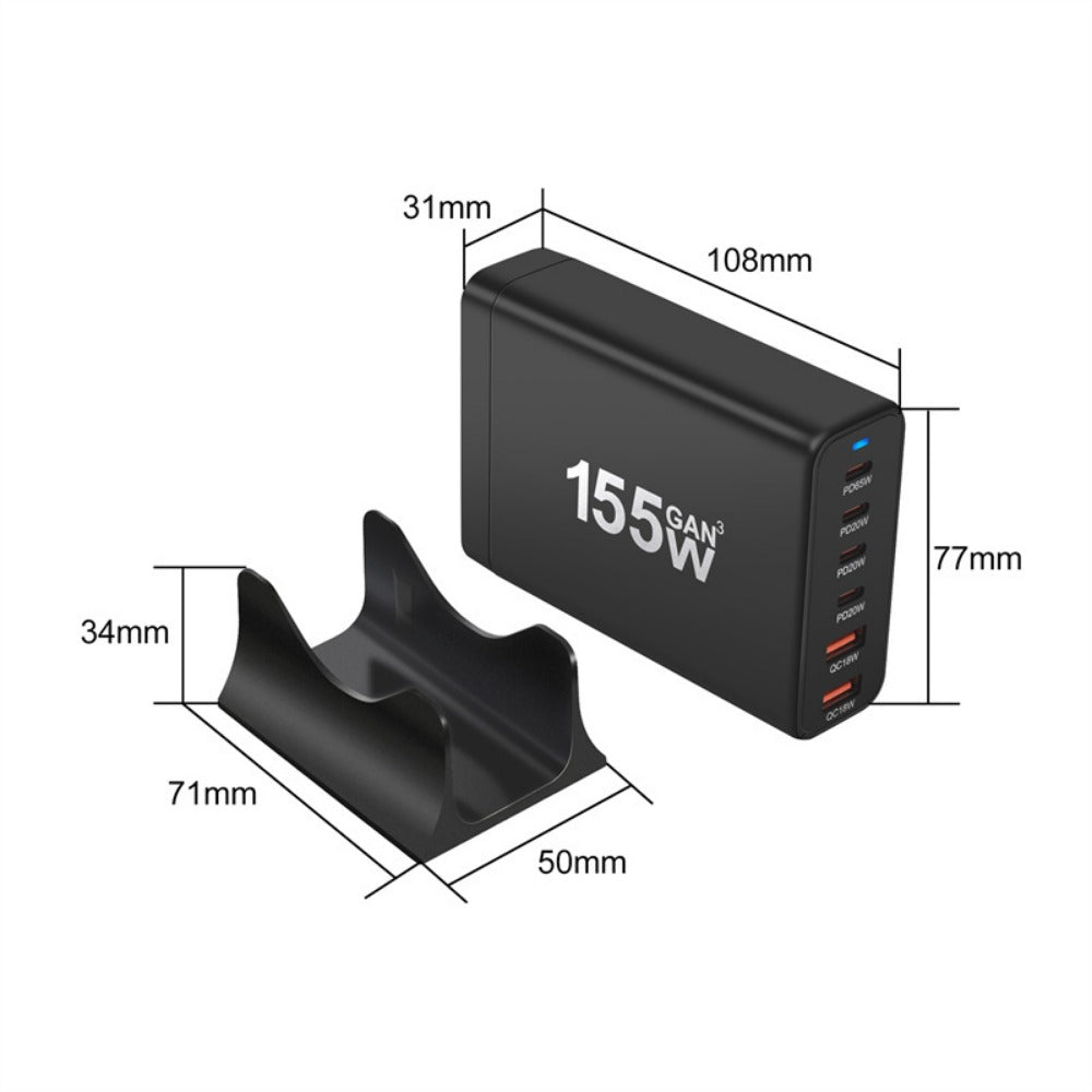 200 W GaN 6-Port USB PD-Schnellladegerät für iPhone, Huawei, Samsung