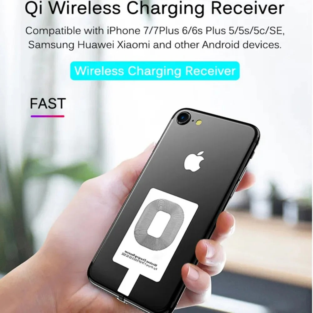 Qi Wireless Charger Receiver - Fast Charging Adapter for iPhone 5-7 & Android Phones