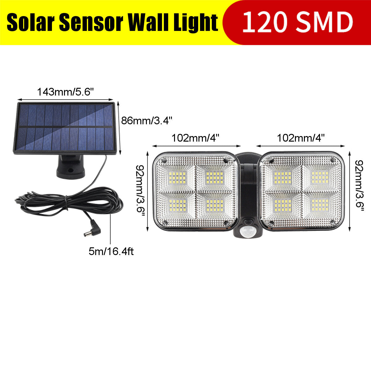 100/120 SMD Solar Motion Sensor Security Wall Lamp Floodlight