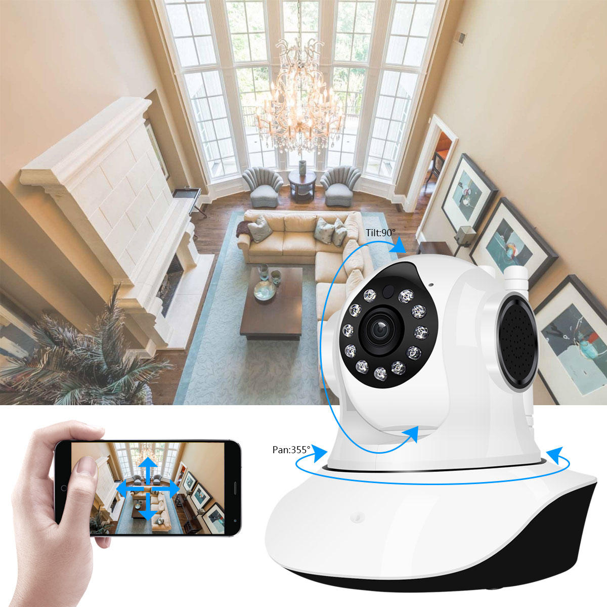 HD 1080P WiFi IP Camera, 11 LED, PT 360, Built-in Antenna, Motion Detection, Two-Way Audio, Baby Monitor