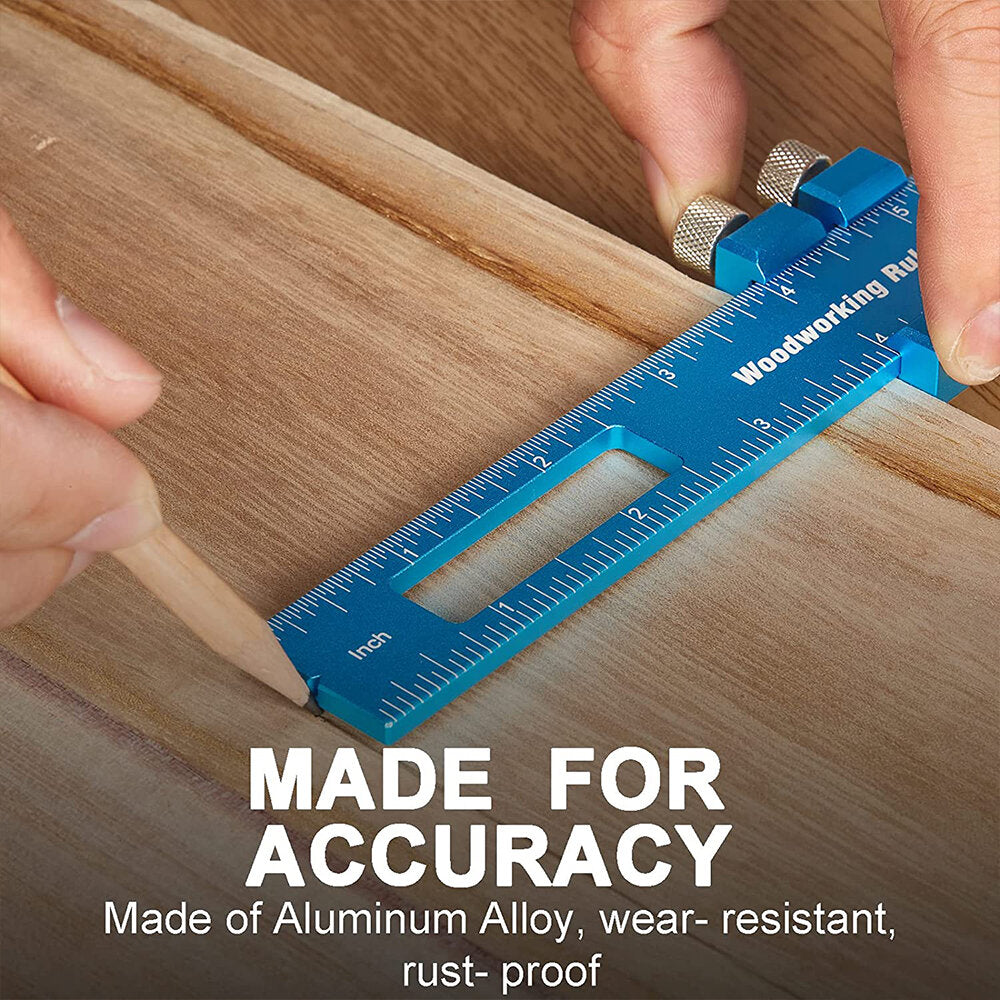 3pcs Aluminum Woodworking Rulers Set with Slide Stop - Precision Metal T-Track Square Ruler for Measuring and Scribing, Inch & Metric