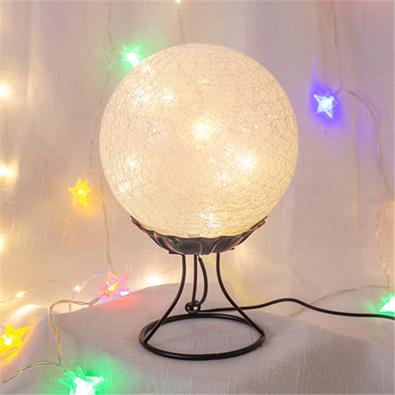 LED Linen Rattan Ball Desk Lamp - USB, Switch Button, Creative Romantic Night Light