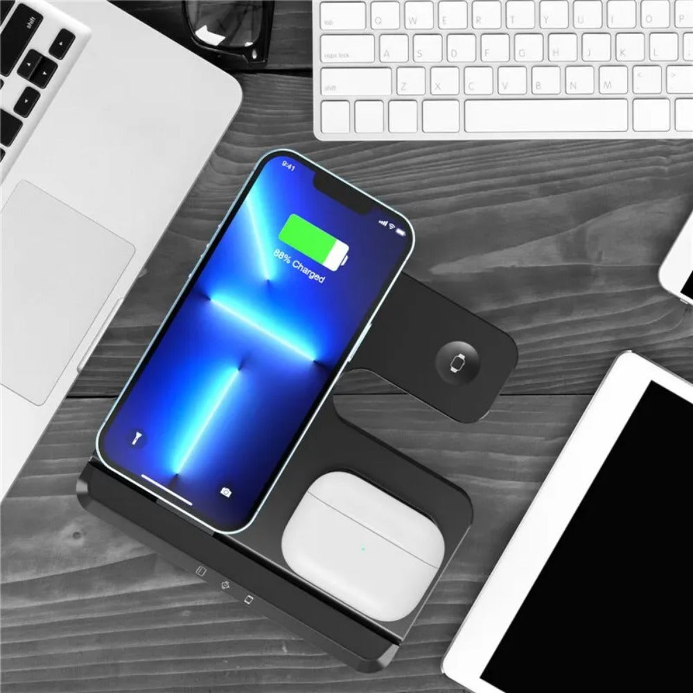 3-in-1 Wireless Charger Stand for iPhone 15/14/13, Samsung S22/S21, Galaxy Watch & Buds