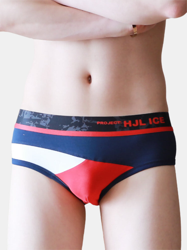 Herren-Slip aus Baumwolle mit Farbblock-Muster, Skinny Fit, mittlere Taille, Stretch, atmungsaktiv