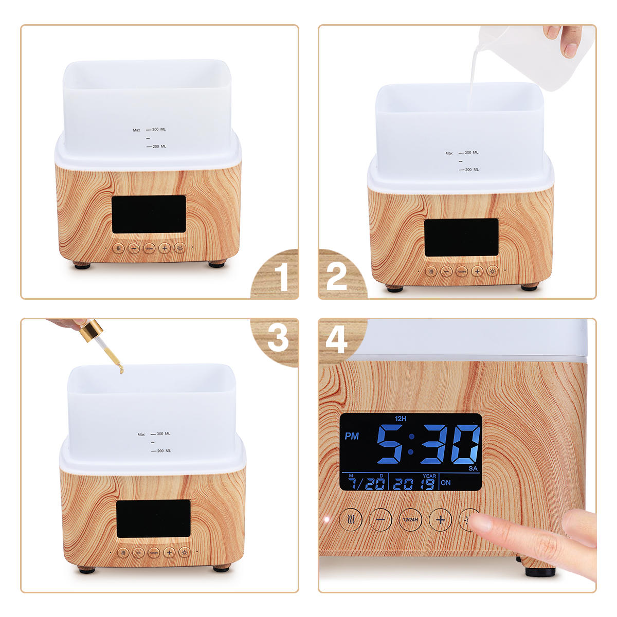 300ML Essential Oil Diffuser with Digital Clock, 7-Color LED, Ultimate Aromatherapy, Perfect Gift