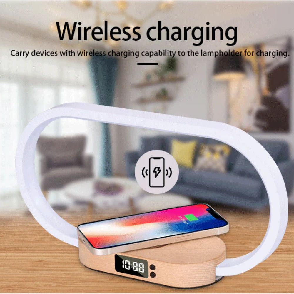 Wireless Wooden Charger with USB Port & Touch Night Light Lamp - Stylish & Functional Charging Solution