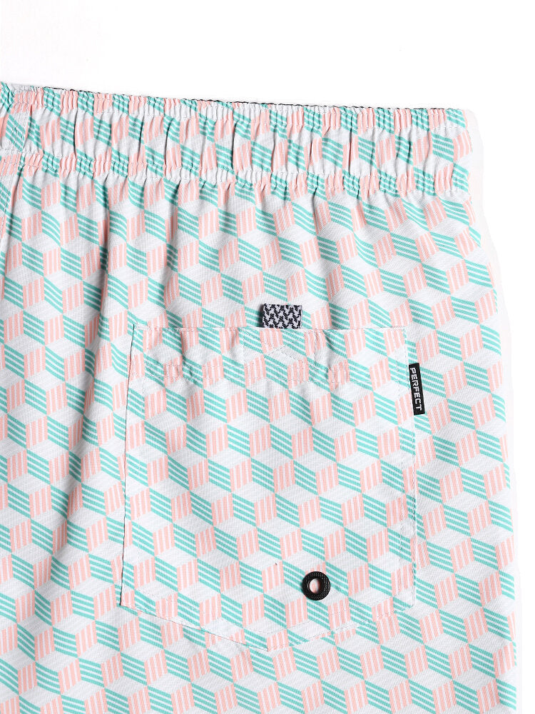 Schnelltrocknende Strandshorts mit Geo-Print und Kordelzug für Herren