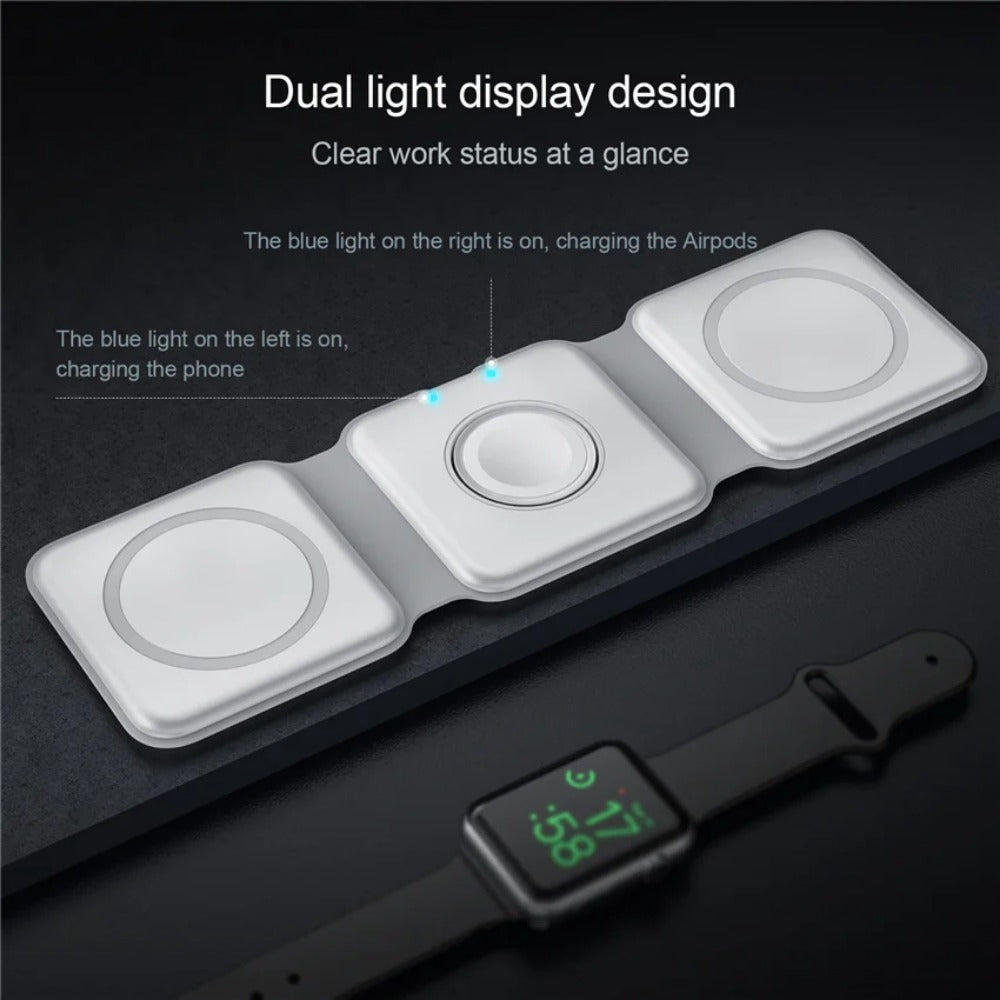 Foldable 100W 3-in-1 Magnetic Wireless Charger for iPhone, AirPods, and Apple Watch