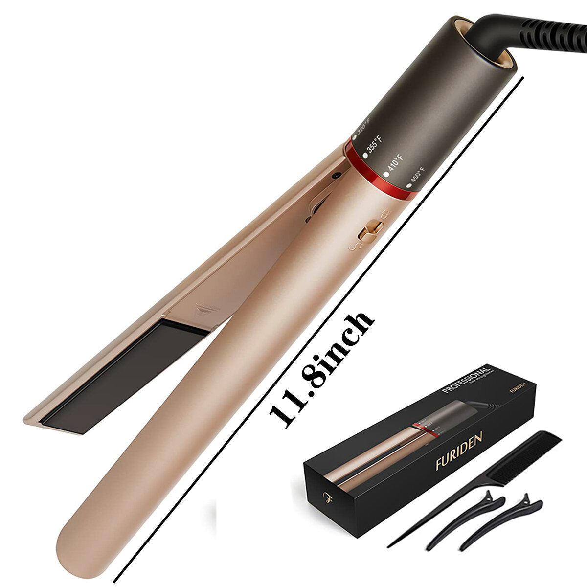 2-in-1 Professional Salon Hair Straightener & Curler Set, 250-450 DegreeF