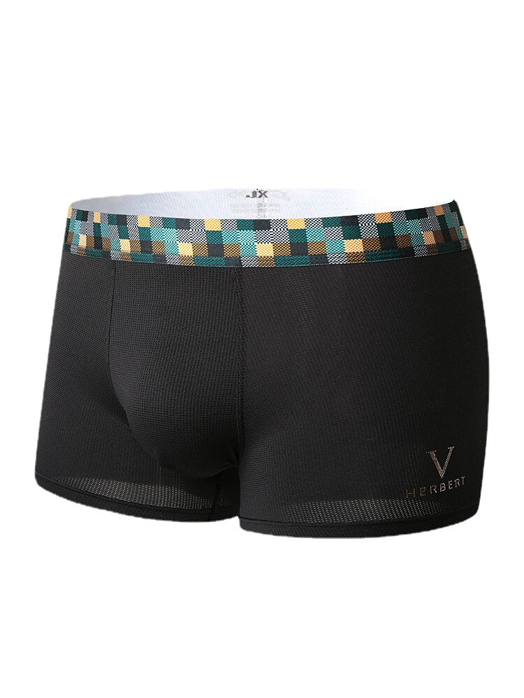 Einfarbige, dünne, atmungsaktive Modal-Boxershorts für Herren mit elastischem Bund und Patchwork im Schritt - Home Comfy