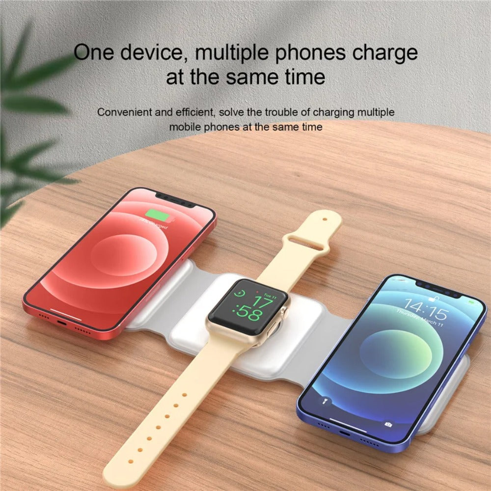 3-in-1 Magnetic Wireless Charger Stand for iPhone, Apple Watch, AirPods - 15W Fast Charging