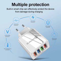 4-Port USB-Schnellladegerät EU-Adapter für iPhone 14, Samsung S22, Xiaomi, Huawei