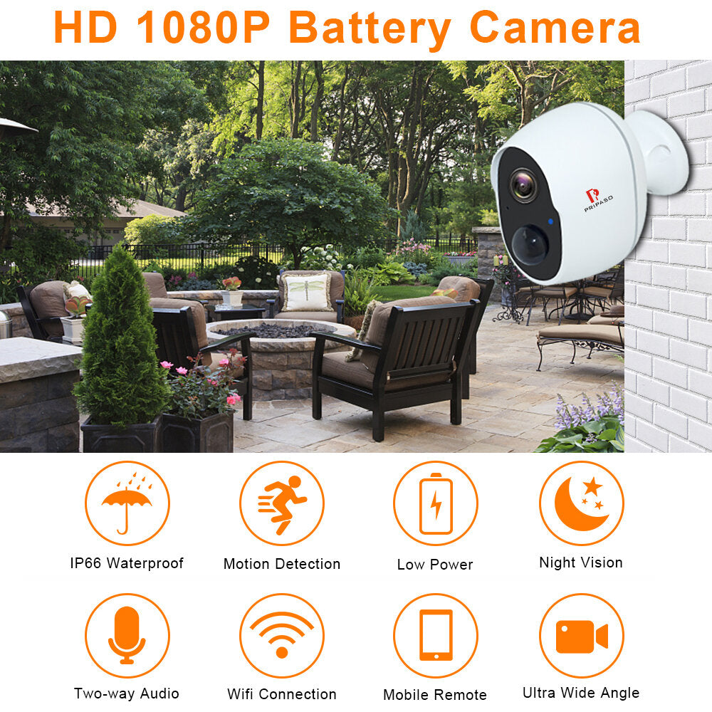 1080P Wireless Battery-Powered IP CCTV Camera - Indoor/Outdoor Waterproof Security, Rechargeable WiFi Battery Camera