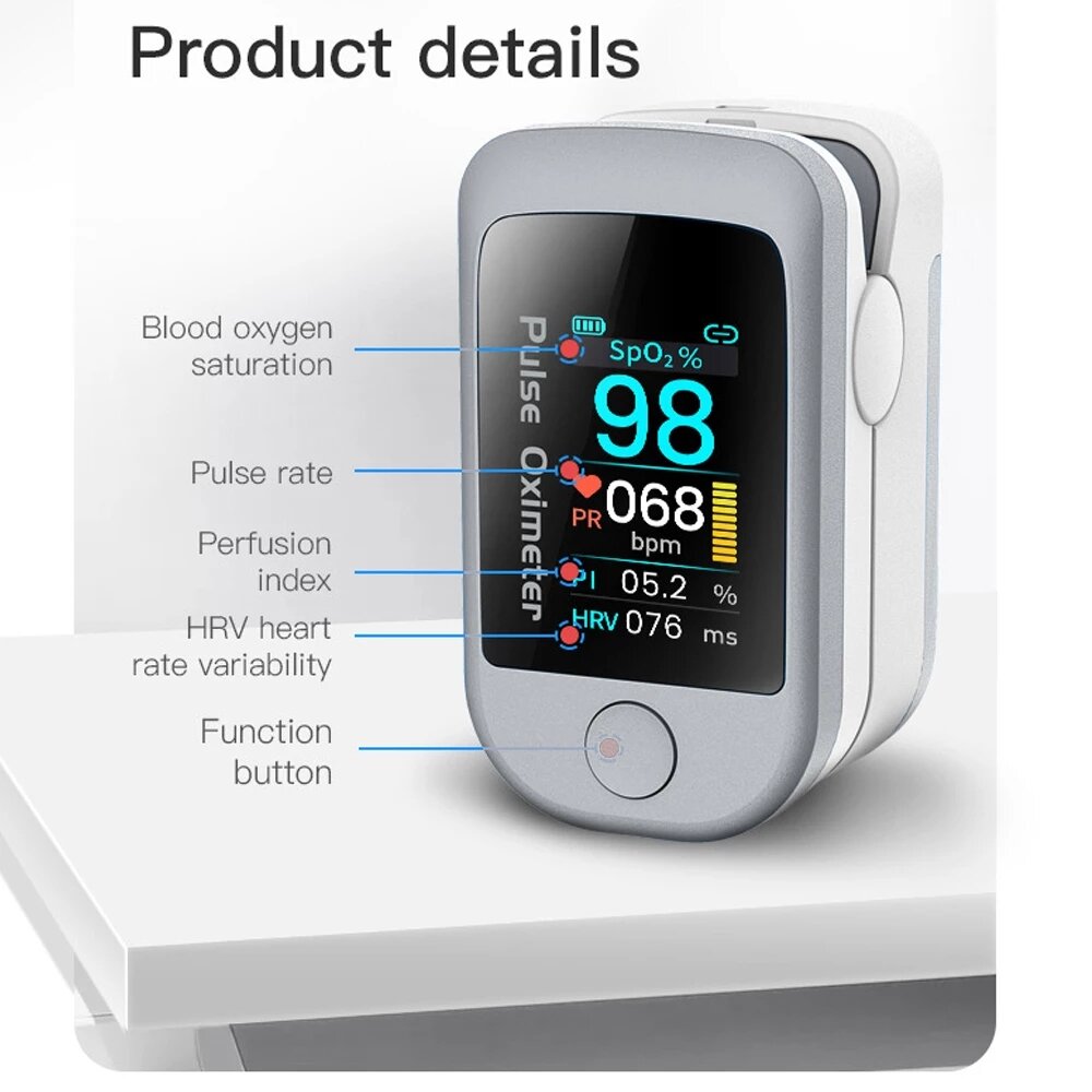 Boxym Smart Bluetooth 5.1 Fingertip Pulse Oximeter HRV Monitor with App Control for Android & iOS