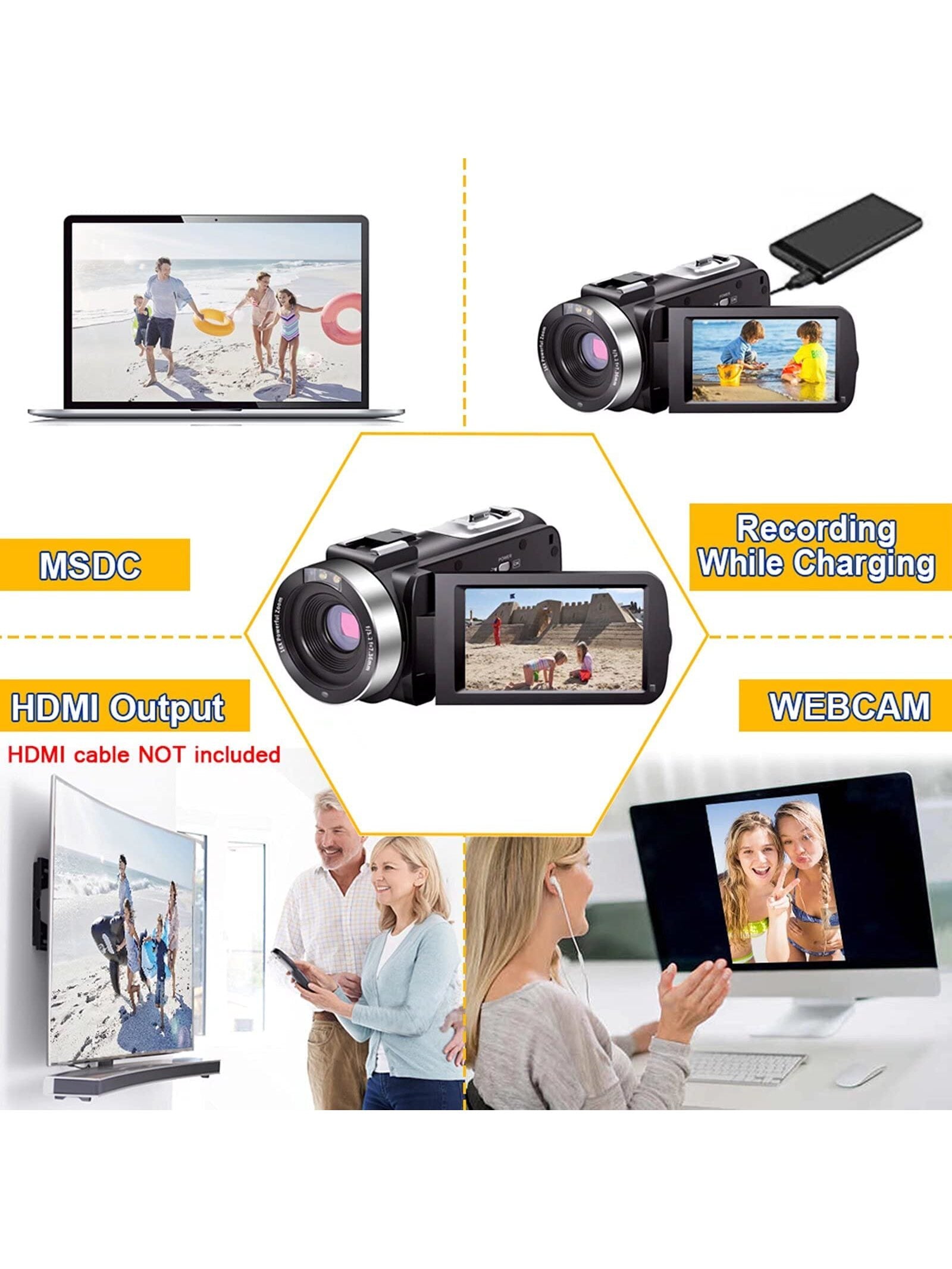 Full HD 1080P 30FPS Video Camcorder 24MP IR Night Vision Vlogging Camera with 16X Zoom