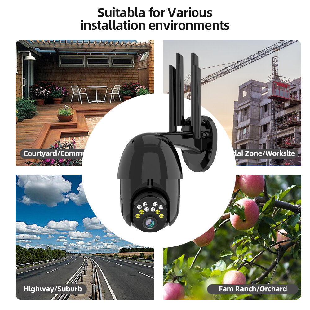 1080P HD Outdoor PTZ IP Camera, 10 LED, 5X Zoom, Two-Way Audio, Voice Alarm, Waterproof, Night Vision, Black