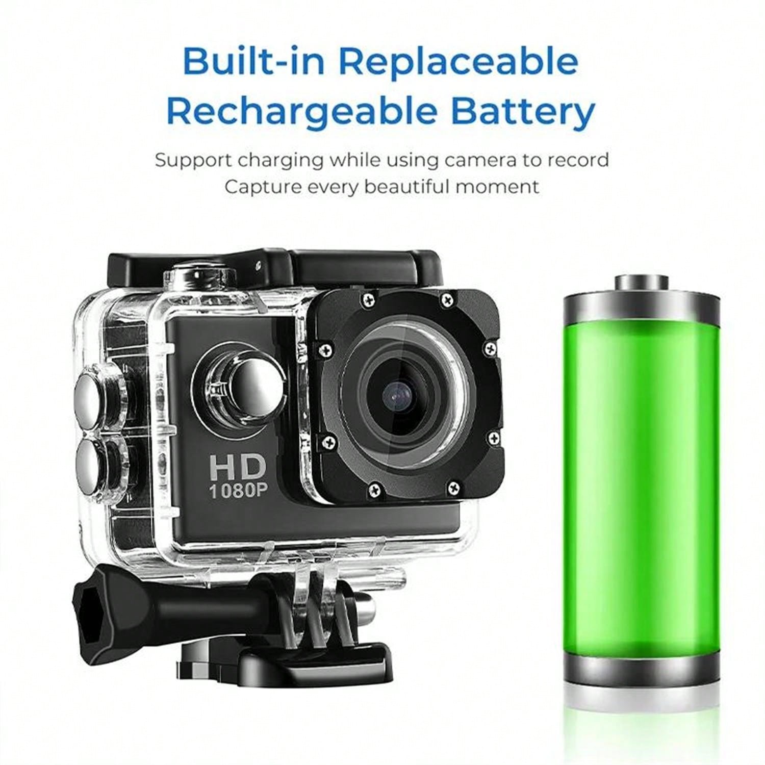 HD Mini Action Camera - 2.0" Screen, 30m Waterproof, Sports & Underwater Recording Device