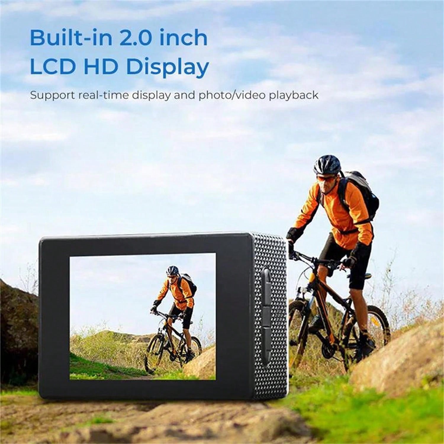 HD Mini Action Camera - 2.0" Screen, 30m Waterproof, Sports & Underwater Recording Device