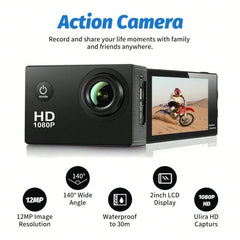 HD 1080P Sport-Actionkamera – 2-Zoll-LCD, 5 MP, 900 mAh Akku, wasserdicht, 140-Grad-Weitwinkelobjektiv