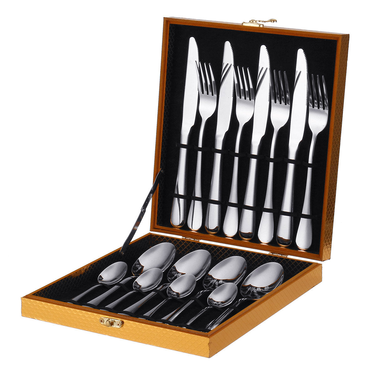 16PCS Stainless Steel Rainbow Cutlery Set - Forks, Spoons, Dinnerware with Storage Box