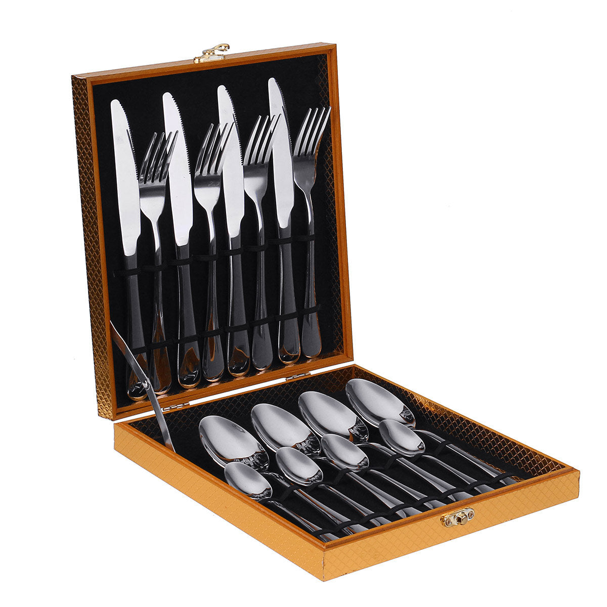 16PCS Stainless Steel Rainbow Cutlery Set - Forks, Spoons, Dinnerware with Storage Box