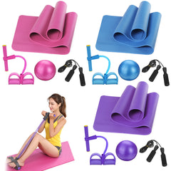 4PCS Yoga Beginner Kit: Anti-Skid Pilates Ball, Jump Rope, Resistance Band, Yoga Mats - Home Fitness Tools