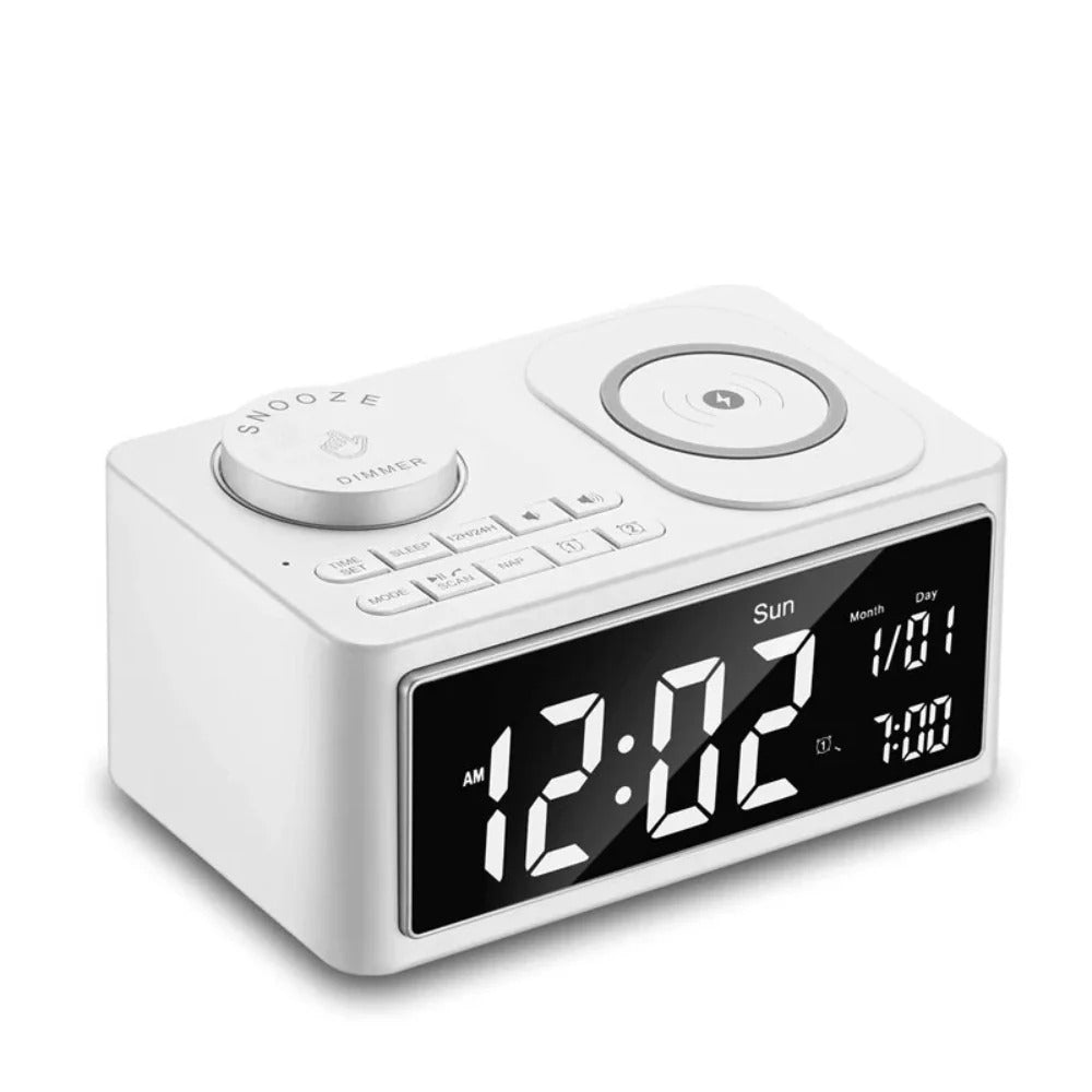 10W kabelloses Ladegerät Bluetooth-Lautsprecher Radiowecker für Qi-fähige Telefone