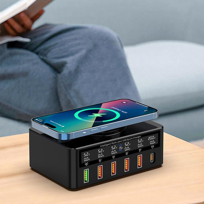 65 W 6-Port USB PD-Ladegerät, schnelle kabellose Ladestation für iPhone, Huawei, Xiaomi, Samsung