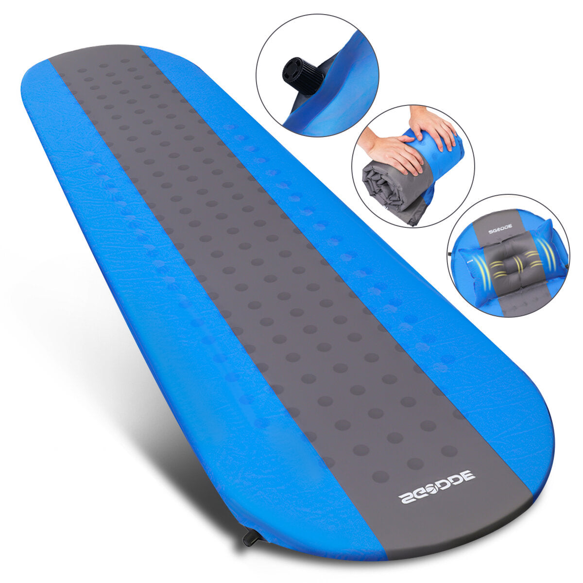 Self-Inflating Sleeping Mat with Pillow - Roll-Up Foam Bed Pad for Outdoor Camping & Hiking