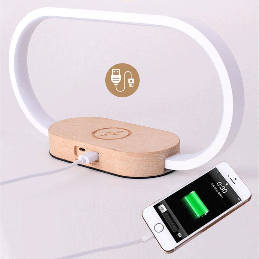 Wireless Wooden Charger with USB Port & Touch Night Light Lamp - Stylish & Functional Charging Solution