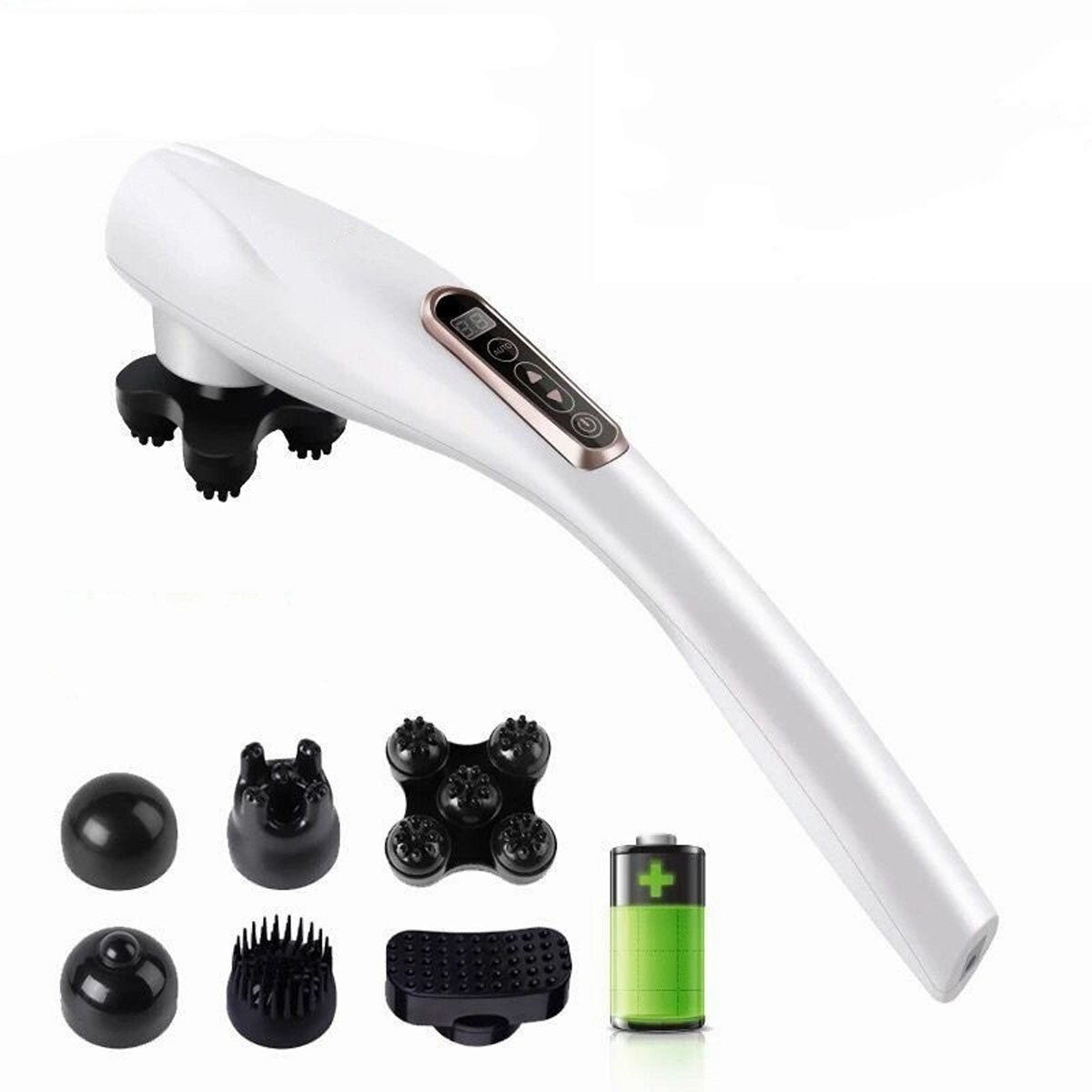 220V Cordless Electric Handheld Vibrating Massager, 2000mAh, 6 Heads for Shoulder, Neck, Waist, Back Massage