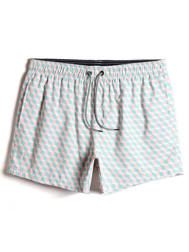 Schnelltrocknende Strandshorts mit Geo-Print und Kordelzug für Herren