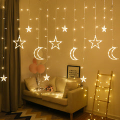 2.5M 3.5M USB LED Moon Star Curtain Fairy String Lights for Christmas, Bedroom, Romantic Decor