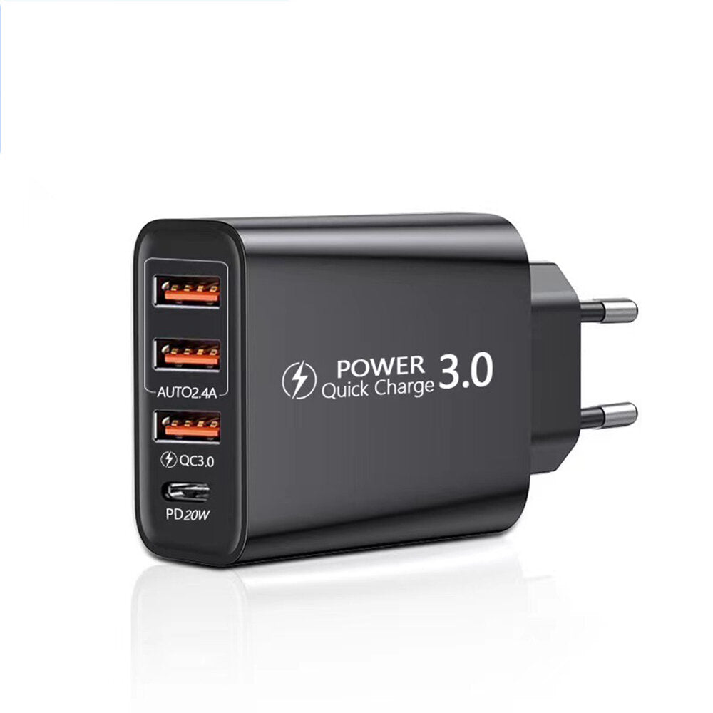 30W 4-Port USB PD Charger, Fast Charging EU Plug for iPhone, Huawei, Oppo, Samsung