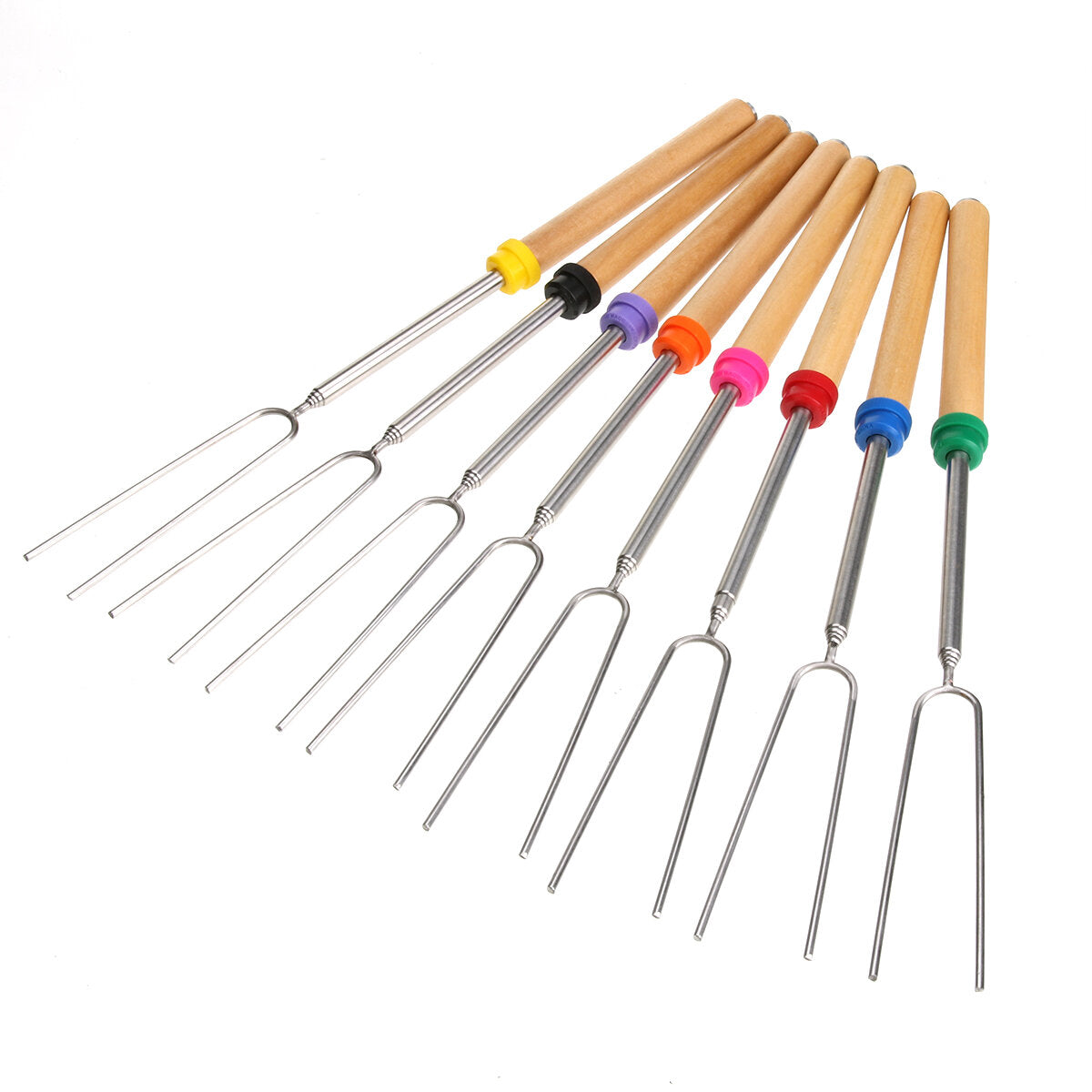 Extendable BBQ Roasting Sticks with Wooden Handle - Smores Kit for Fire Pit